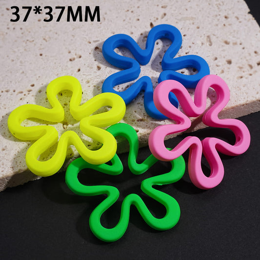 Neon Cute Flower Shape Acrylic Beads with Matte Rubber Touch Finish, 37*37mm, Random Mix