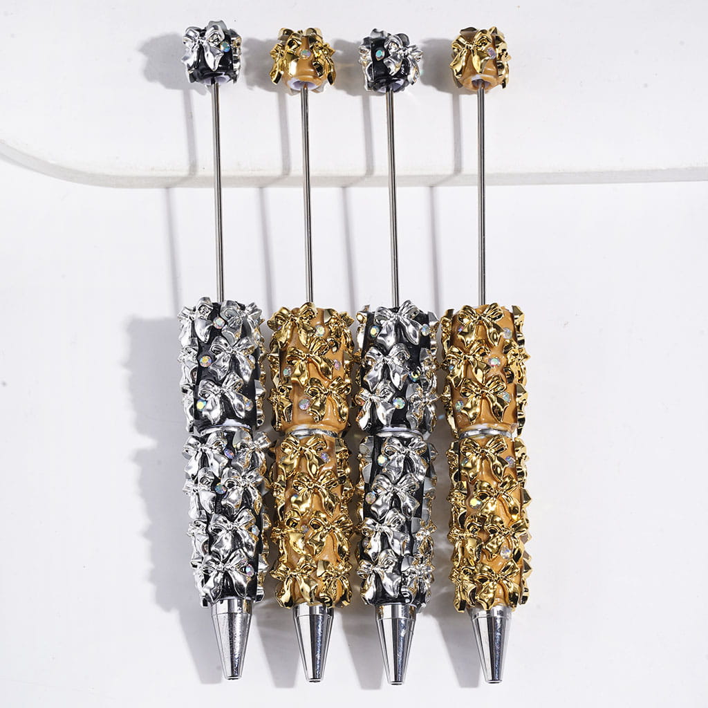 AB Rhinestones and Metallic Colors Bowtie Beadable Clay Pens, Sliver and Gold Bowtie