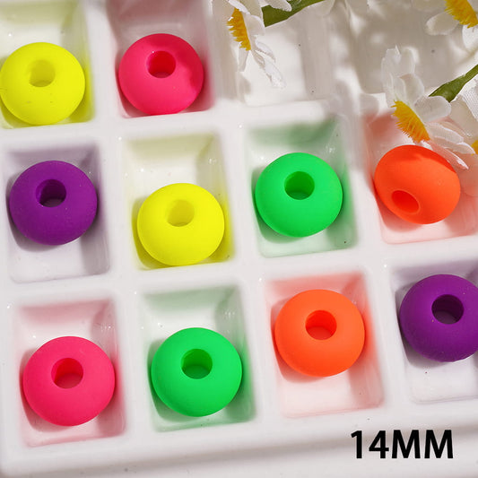 Matte Rubber Touch Wheel Shape Acrylic Beads in Fluorescent Colors, Large Hole,14MM Random Mix (The Hole Diameter is Around 4.5MM)