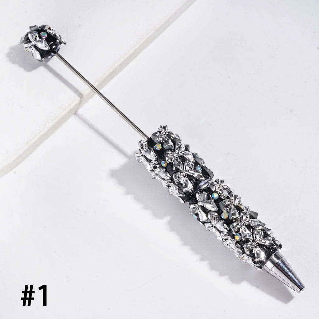 AB Rhinestones and Metallic Colors Bowtie Beadable Clay Pens, Sliver and Gold Bowtie