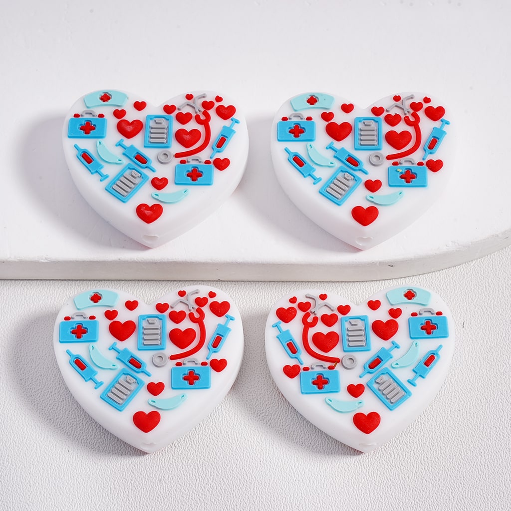 Medical Series Doctor Tools Stethoscope, Heart, Syringe & Mask Silicone Focal Beads
