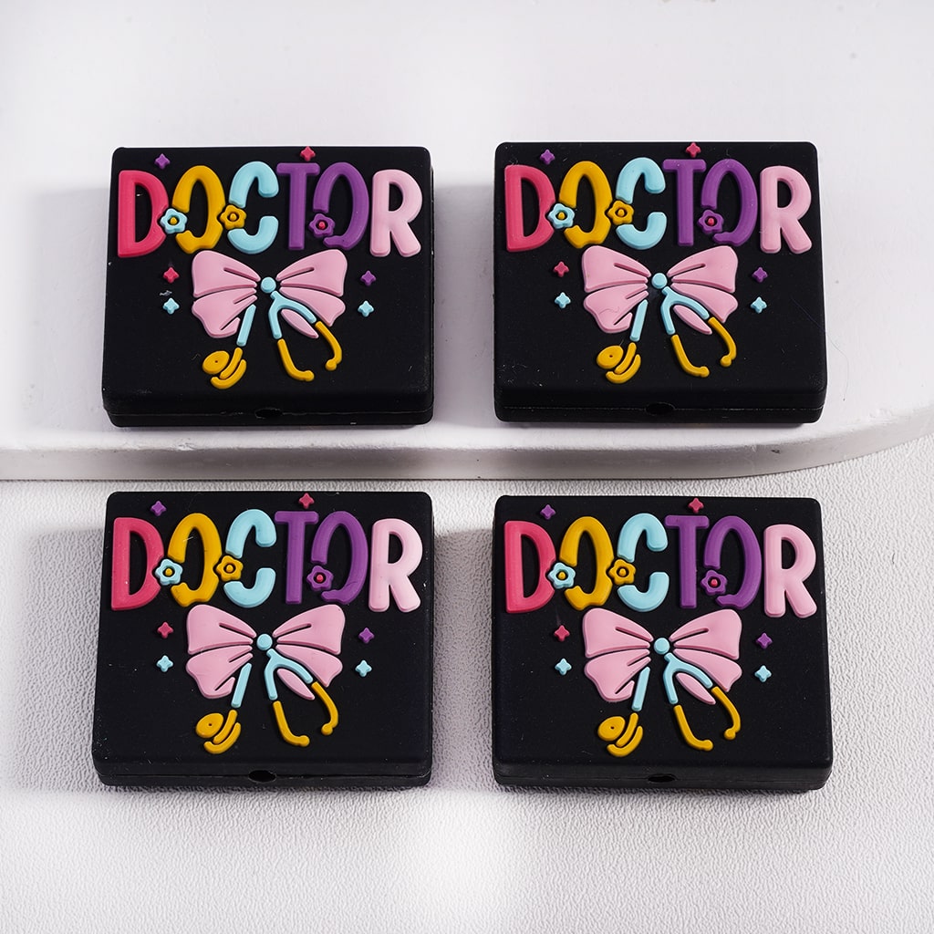 Medical Series Doctor Tools Stethoscope, Heart, Syringe & Mask Silicone Focal Beads