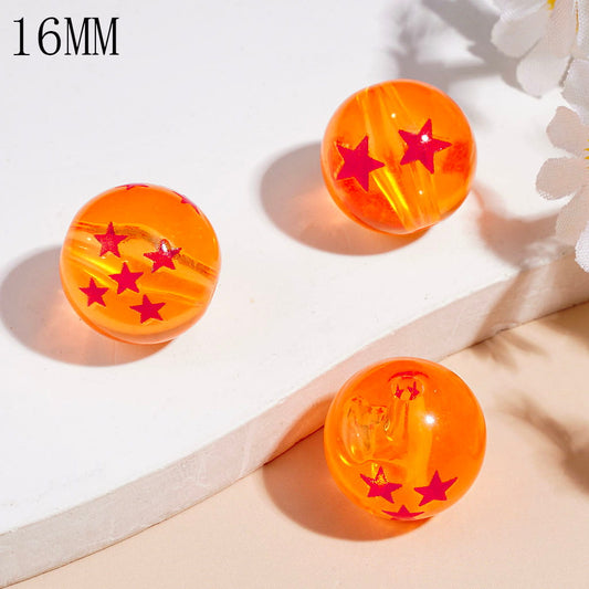 Clear Orange Transparent Red Star Printed Round Acrylic Beads for Bracelets 16MM