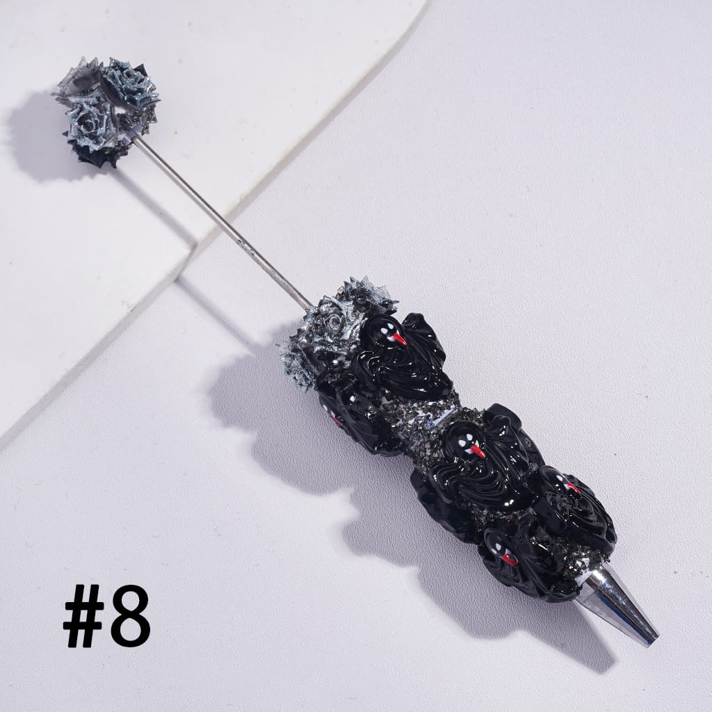 Funny Halloween Ghost Beadable Sugar Clay Pens Fully Covered with Glitter Rose Flowers and Broken Rhinestones