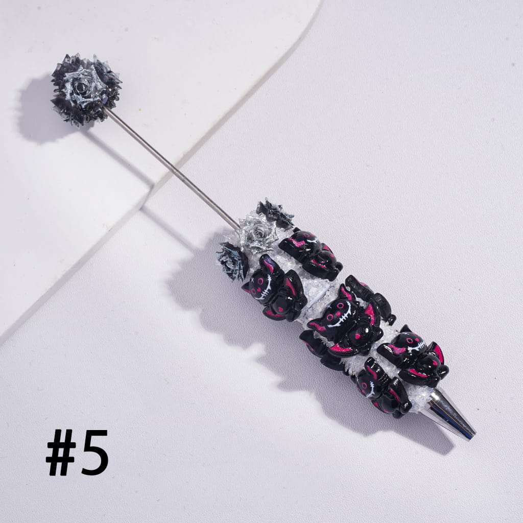 Funny Halloween Ghost Beadable Sugar Clay Pens Fully Covered with Glitter Rose Flowers and Broken Rhinestones