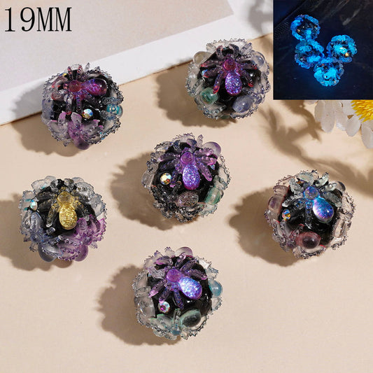 Luminous Halloween Iridescent Glossy Spider, Butterfly & AB Rhinestone Clay Beads, 19MM, Assorted Designs, Random Mix