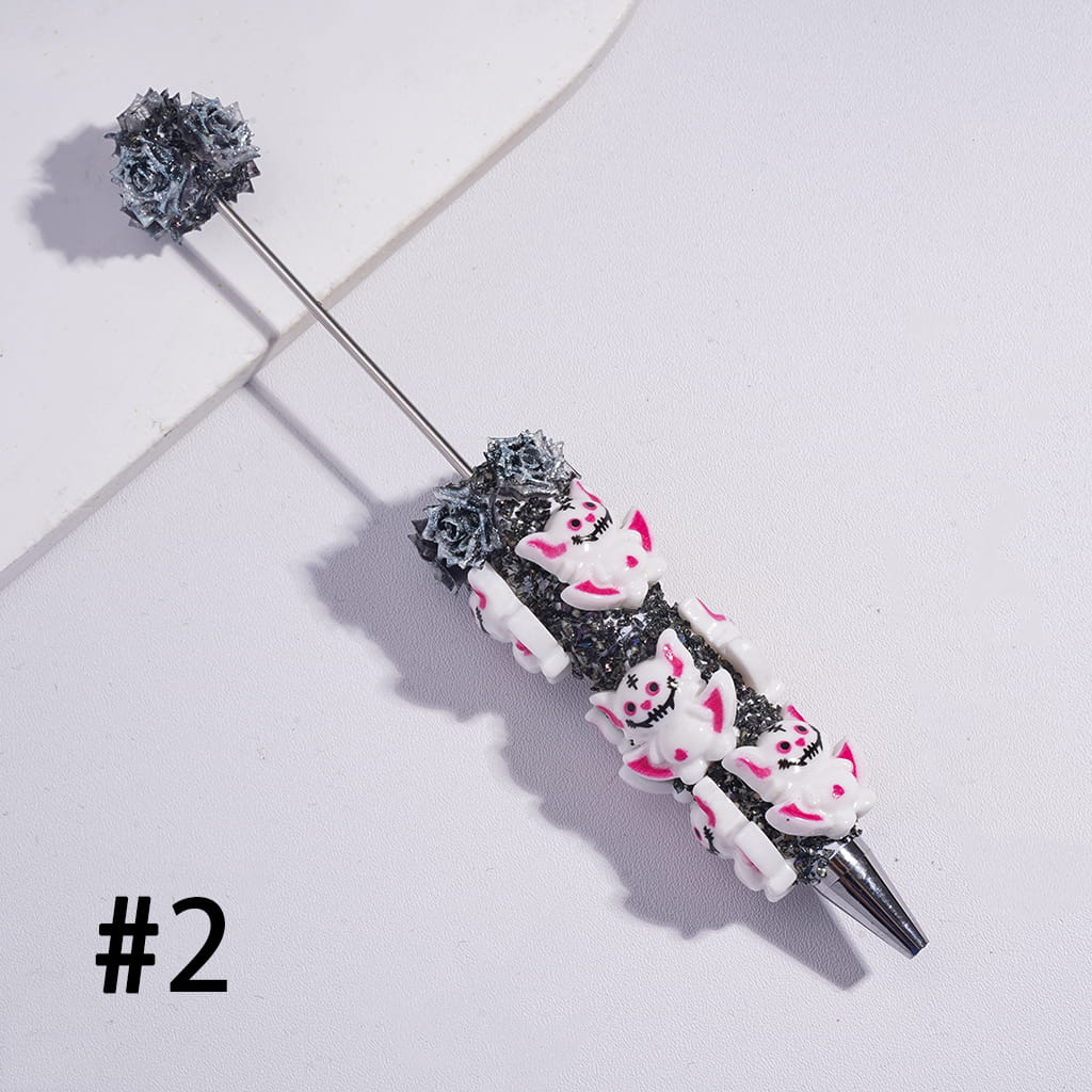Funny Halloween Ghost Beadable Sugar Clay Pens Fully Covered with Glitter Rose Flowers and Broken Rhinestones