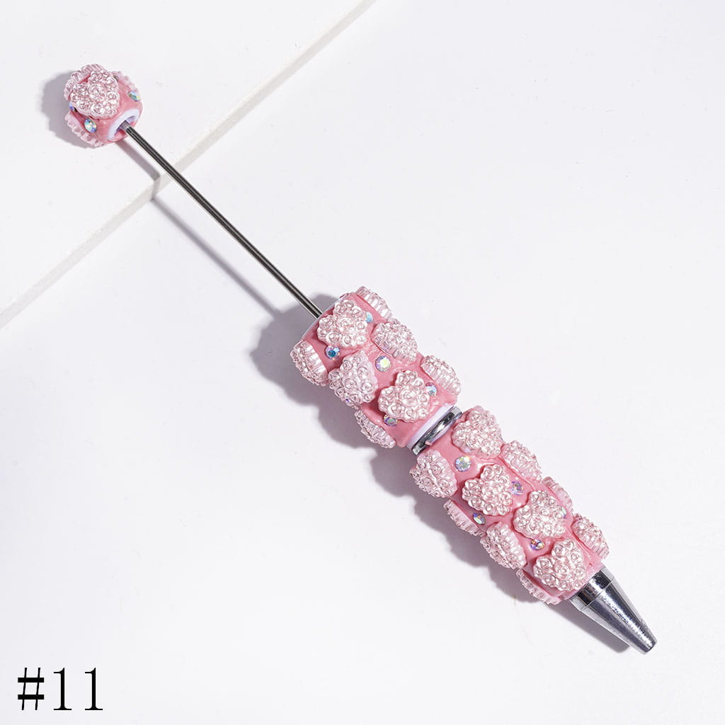 AB Rhinestones and Heart Design with Rose Flowers Beadable Clay Pens, Valentine's Day Theme, Multi-Color
