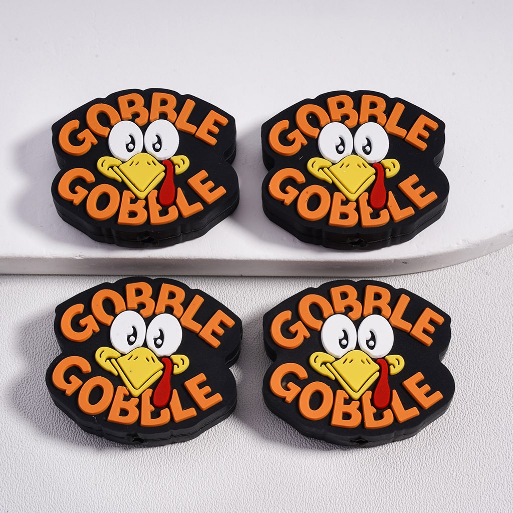 Gobble Gobble Turkey Thanksgiving Day Cute Design Silicone Focal Beads
