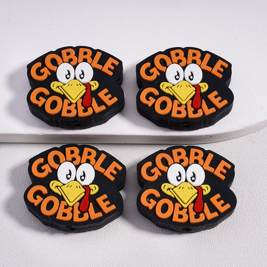 Gobble Gobble Turkey Thanksgiving Day Cute Design Silicone Focal Beads