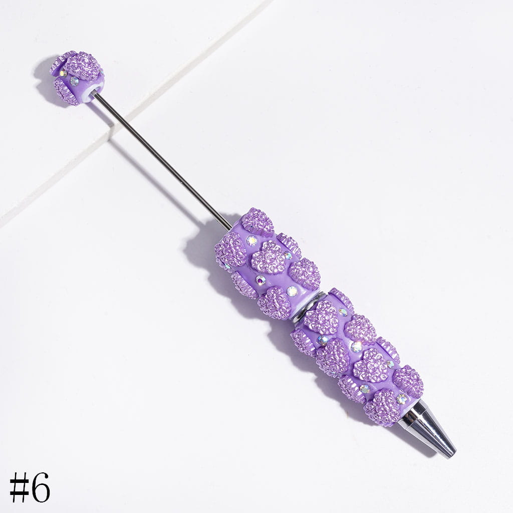 AB Rhinestones and Heart Design with Rose Flowers Beadable Clay Pens, Valentine's Day Theme, Multi-Color