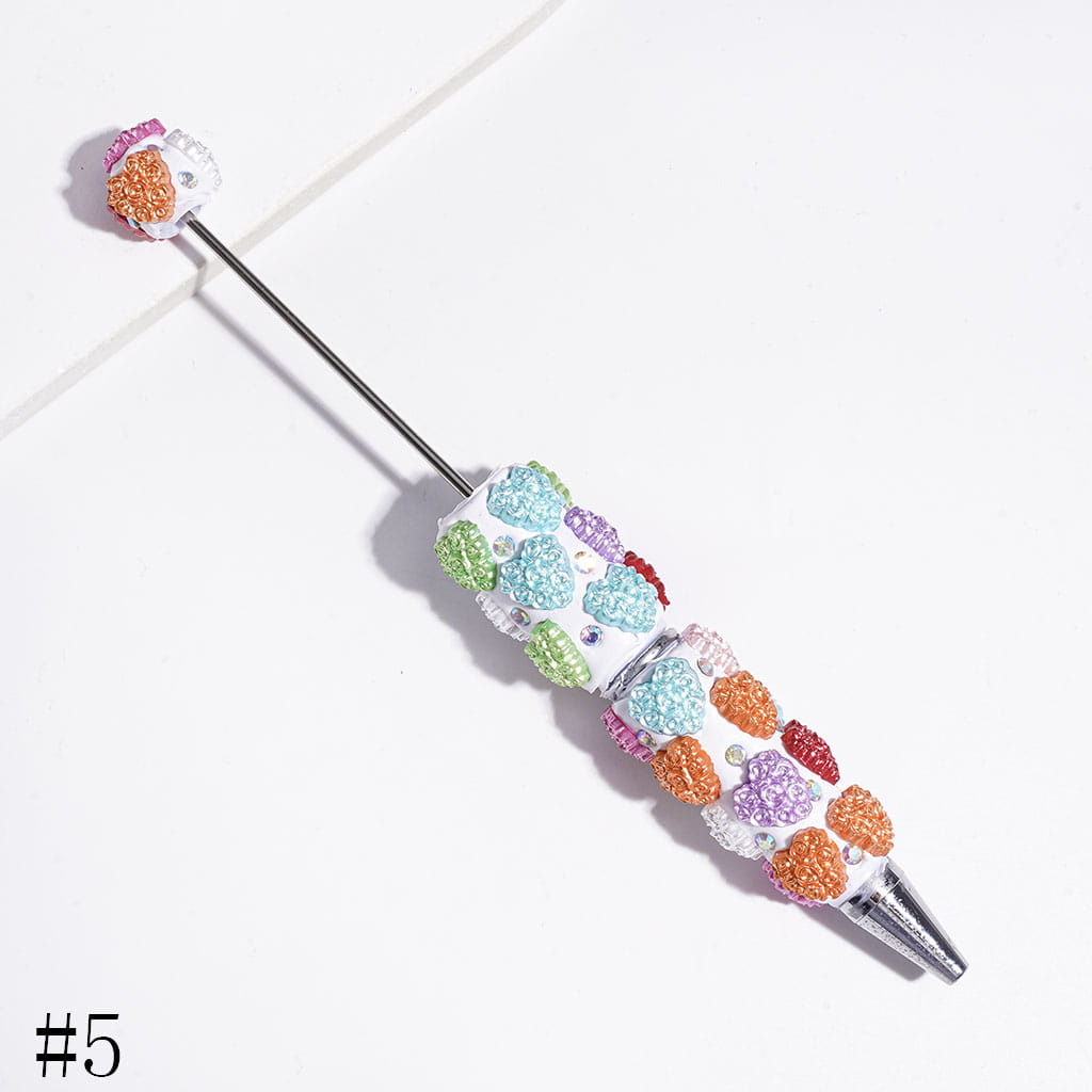 AB Rhinestones and Heart Design with Rose Flowers Beadable Clay Pens, Valentine's Day Theme, Multi-Color