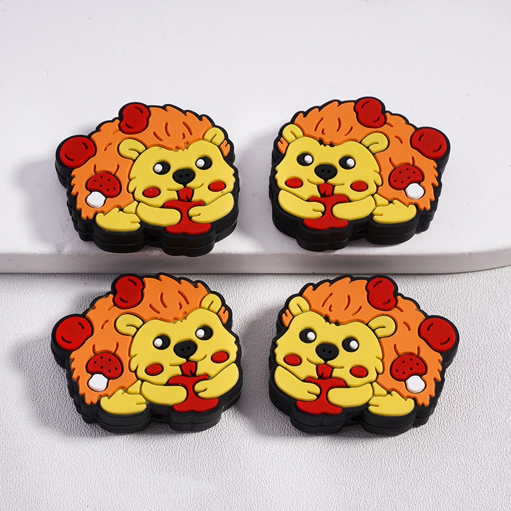 Cute Hedgehog Eating Red Apples Playful Charm Silicone Focal Bead