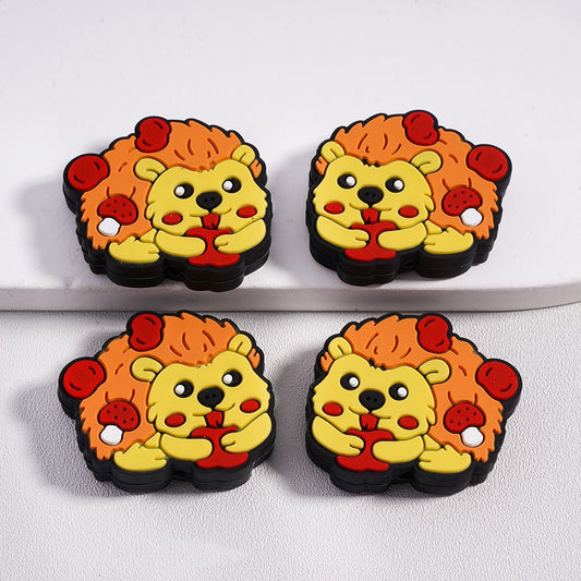 Cute Hedgehog Eating Red Apples Playful Charm Silicone Focal Bead
