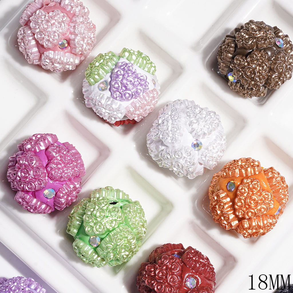 Valentine's Day AB Rhinestones and Heart Design with Rose Flowers Clay Beads, 18MM, Multi-Color, Random Mix