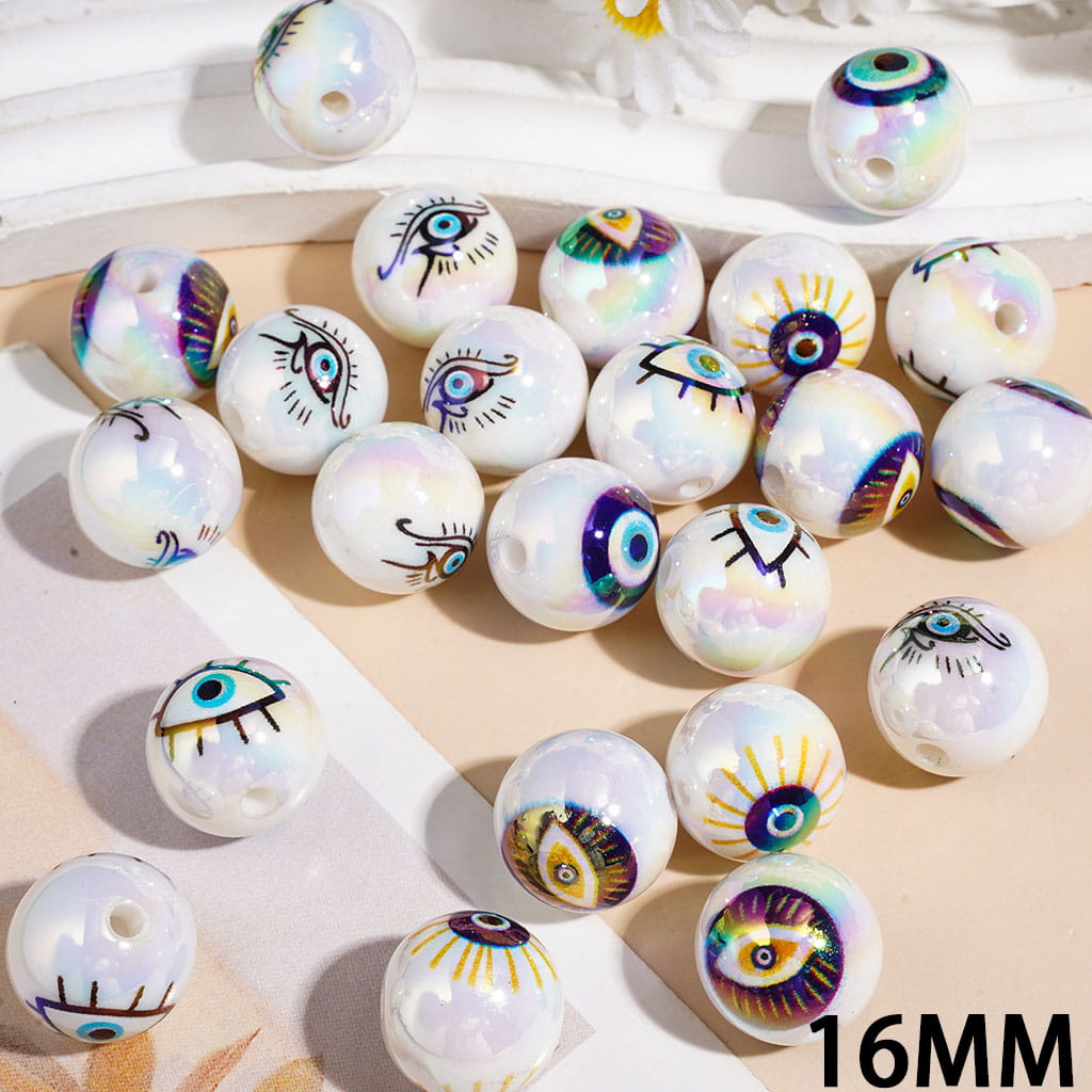 Terrifying and Evil Eye Series UV Coating Acrylic Beads for Bracelets, 16MM, Random Mix