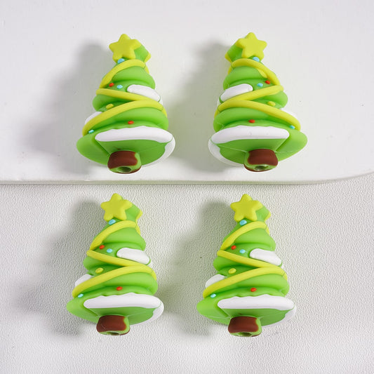 3D Cute Christmas Trees with a Star On The Top Holiday Theme Silicone Focal Beads Random Mix