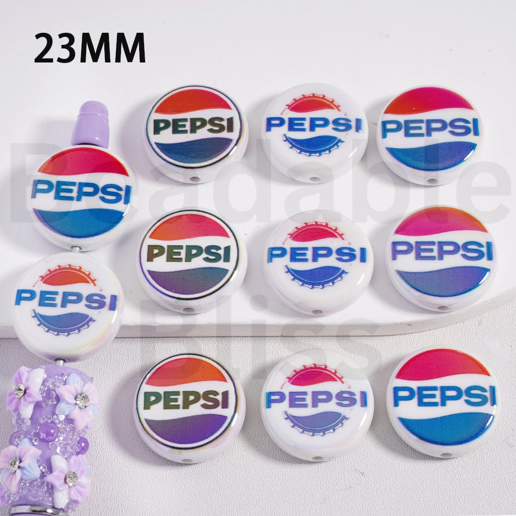 Acrylic Beads Flat Round UV Coating Peps Soda, 23MM, Random Mix