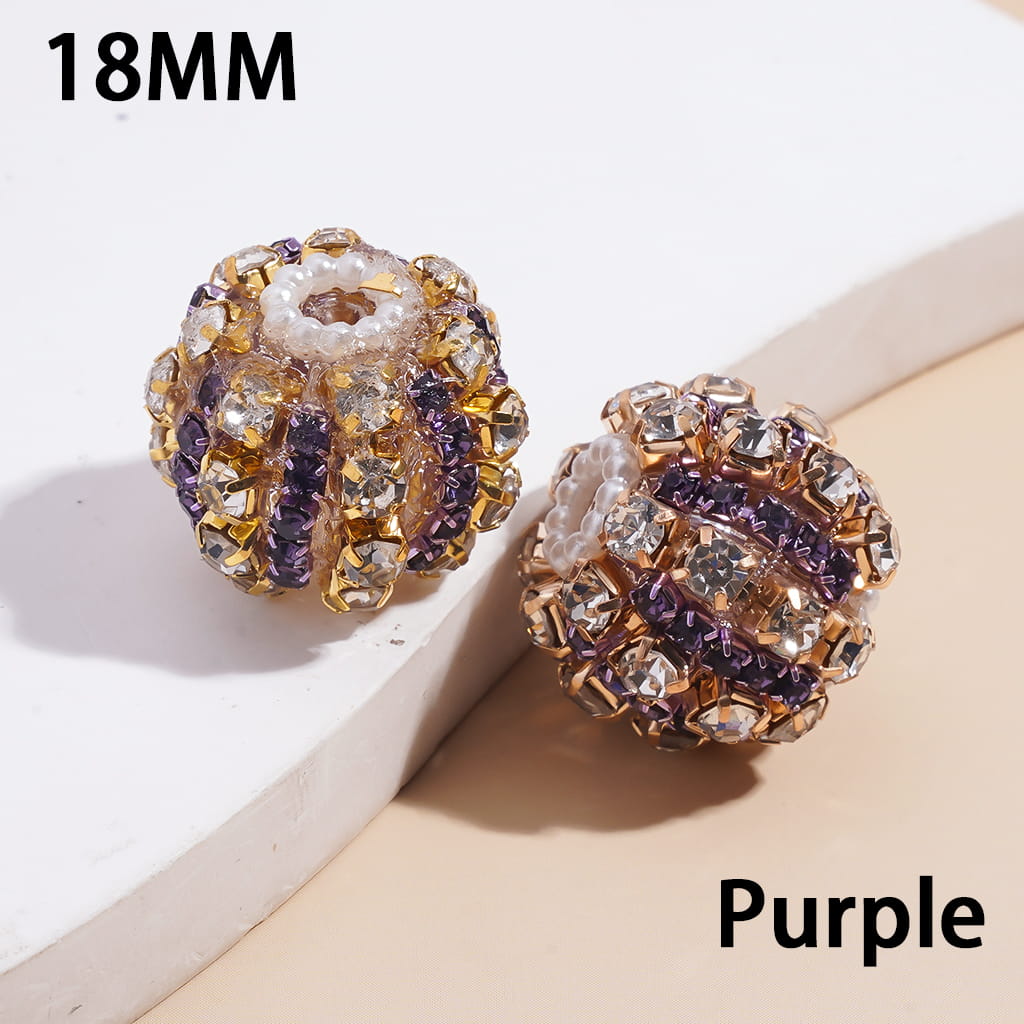 Handmade Acrylic Beads with Multi-Color Rhinestone Chains and White Pearl Chains in Alloy Claw Settings 18MM