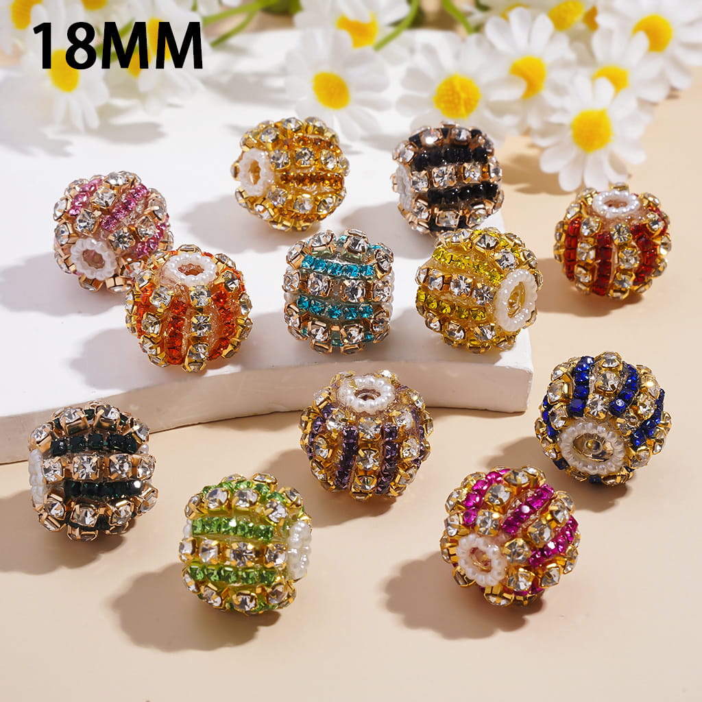 Handmade Acrylic Beads with Multi-Color Rhinestone Chains and White Pearl Chains in Alloy Claw Settings 18MM