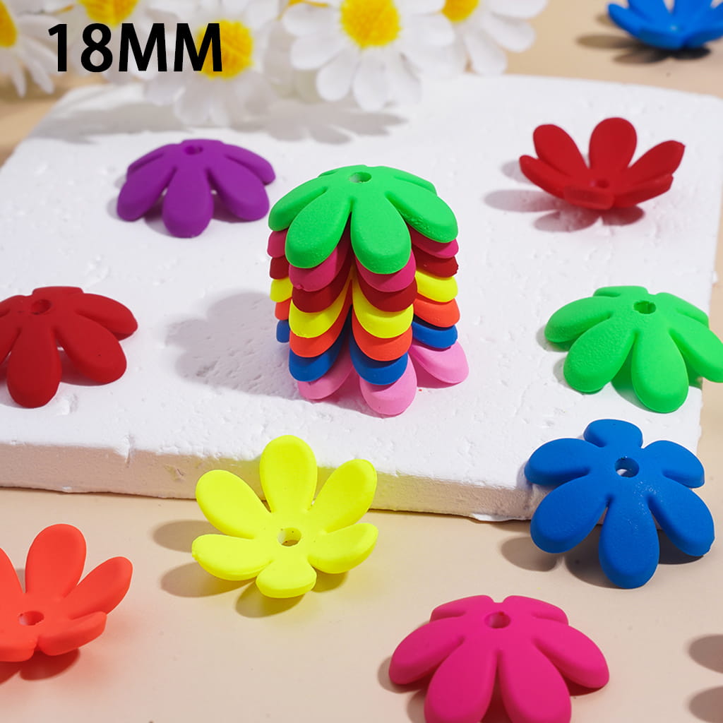 Bead Cages Flower in Matte Rubber Touch, Acrylic Bead Cap, Fluorescence Colors, 18MM, Random Mix (They Fit 20MM Beads)