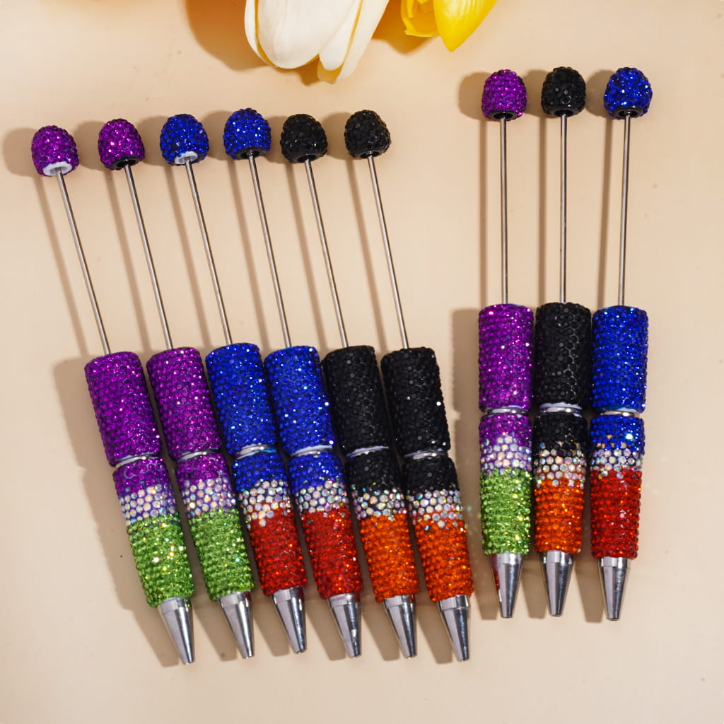 Beadable Clay Pens with Sparkling Rhinestones in Three Layer Covered the Entire Pens, Multi-Color