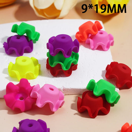 Neon Wavy Edge Flower Pot Acrylic Bead Cages with Matte Rubber Touch Finish, 9*19MM Random Mix (They Fit 14MM Beads)