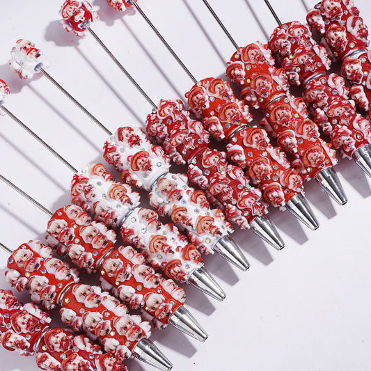 Cute Red Mushroom Girl Character Beadable Clay Pen with AB Rhinestones, Random Mix