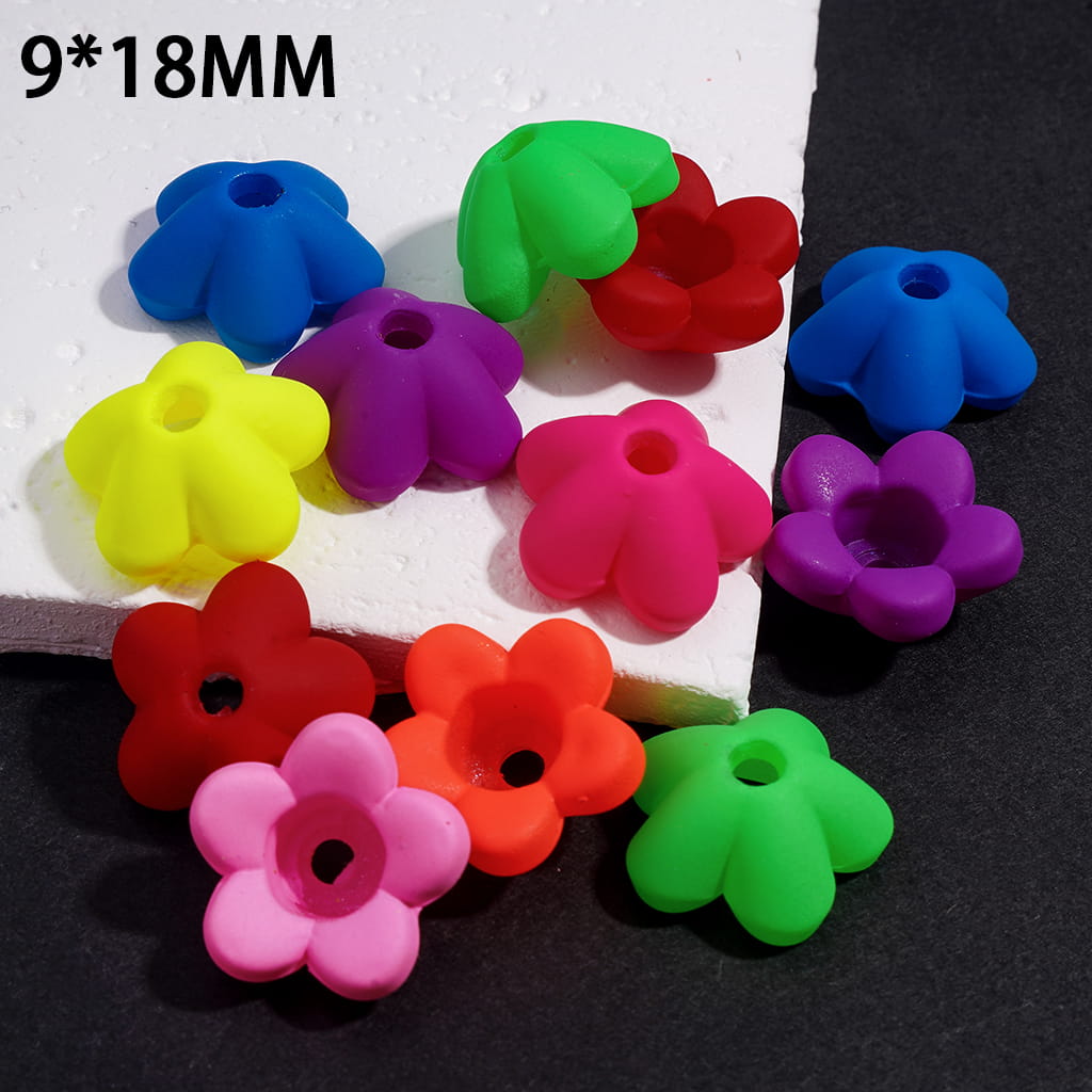 Fluorescent Bell-Shaped Flower Acrylic Beads with Matte Rubber Touch Finish, 9*18MM Random Mix