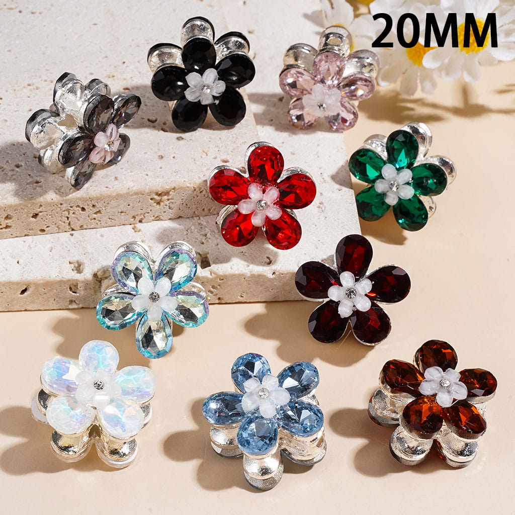 Alloy Metal Five-Petaled Flower and Teardrop Crystal, Resin Mini Flower with Clear Rhinestone, 20MM Random Mix Multi-Color
