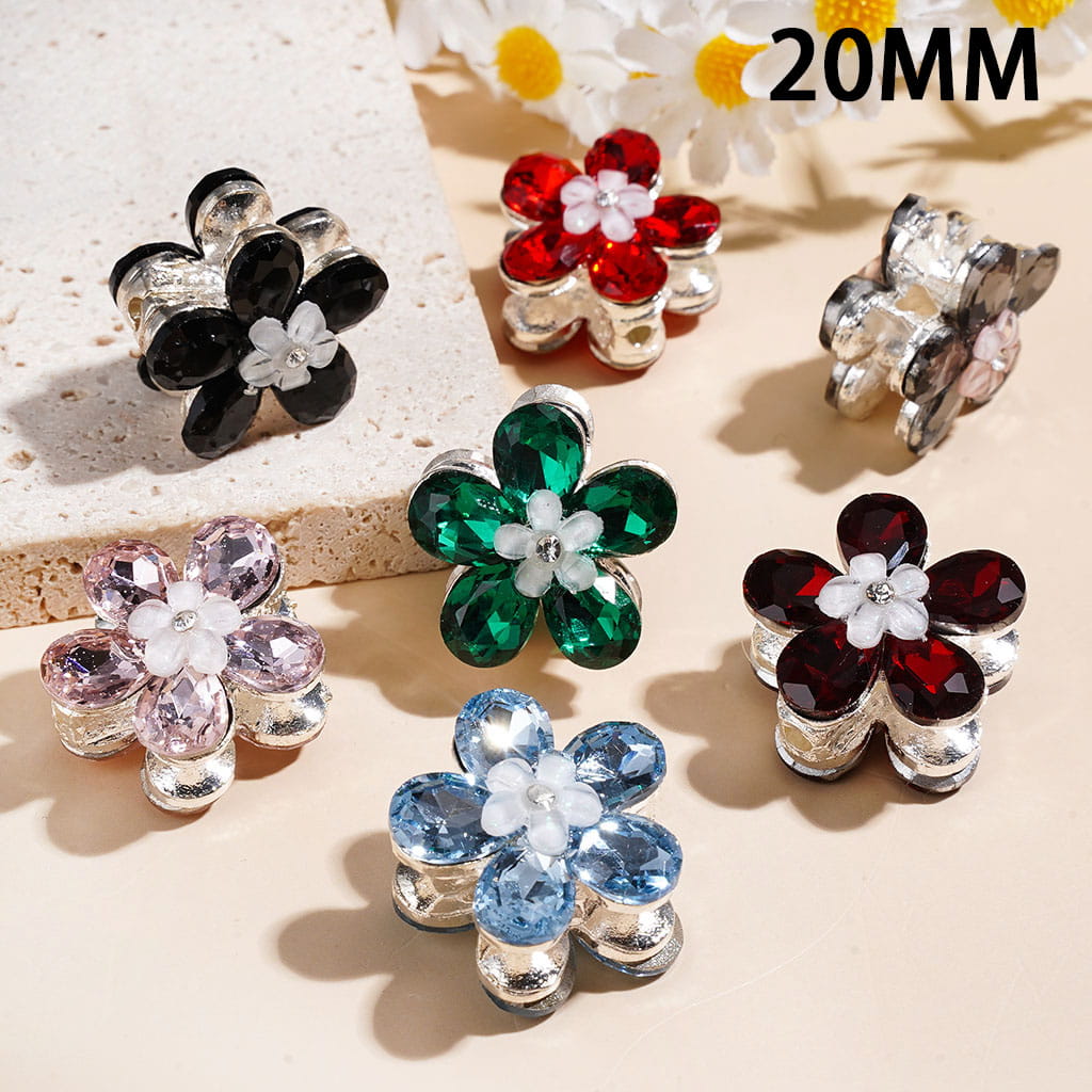 Alloy Metal Five-Petaled Flower and Teardrop Crystal, Resin Mini Flower with Clear Rhinestone, 20MM Random Mix Multi-Color