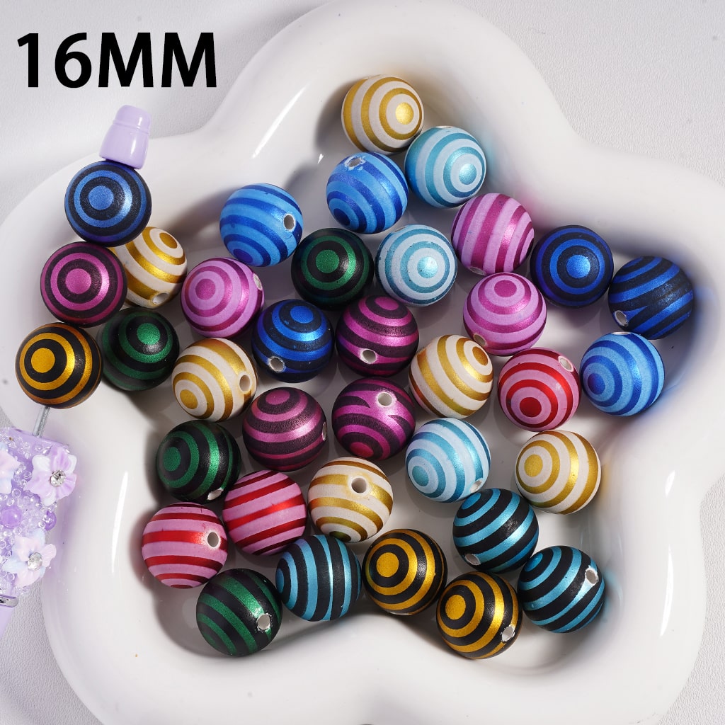Cute Swirl & Stripe Metallic Christmas Colors Round Acrylic Beads 16mm Random Mix