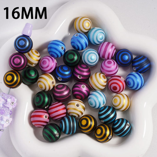 Cute Swirl & Stripe Metallic Christmas Colors Round Acrylic Beads 16mm Random Mix