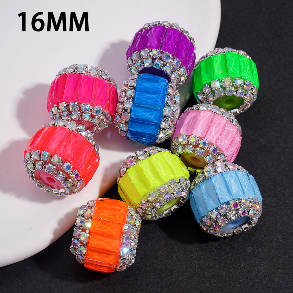 Rectangular Rhinestones and Double-Layer AB Rhinestone Chains in Fluorescent Colors Handmade Acrylic Beads 16MM