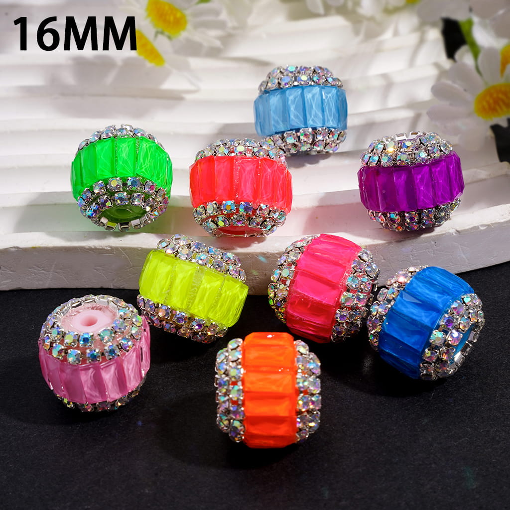 Rectangular Rhinestones and Double-Layer AB Rhinestone Chains in Fluorescent Colors Handmade Acrylic Beads 16MM