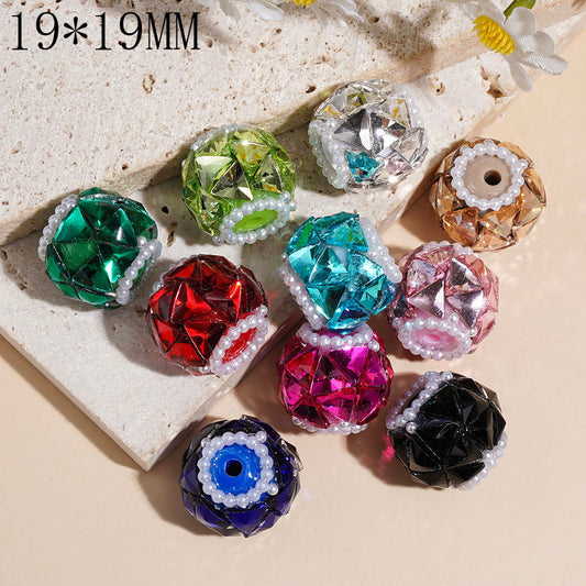 Luxury Triangular Rhinestones with White Pearl Chains Handmade Acrylic Beads, 19×19MM, Assorted Colors, Random Mix