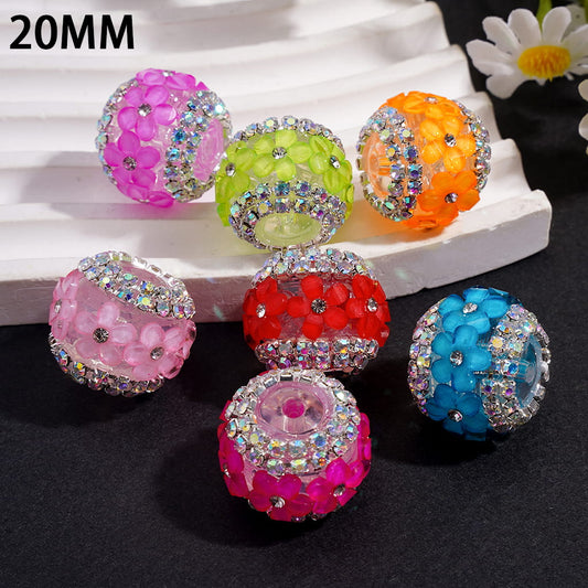 Glitter Flower Details and Double-Layer AB Rhinestone Chains in Neon Colors, Handcrafted Acrylic Beads 20mm Random Mix