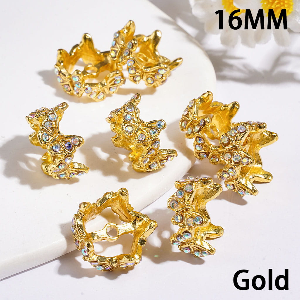 Alloy Bead Cages Butterfly with AB Rhinestones, Bead Cap, 16MM Gold & Silver (They Fit 14MM Beads)
