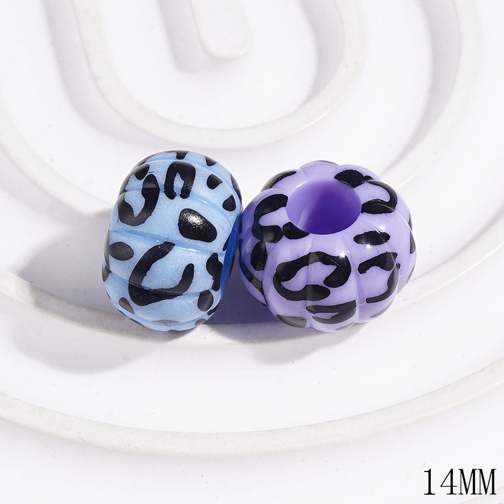 Halloweed Pumpkin with Black Jaguar Print Acrylic Beads, Big Hole Beads, 14MM, Multi-Color, Random Mix (The Hole Diameter is Around 6MM)