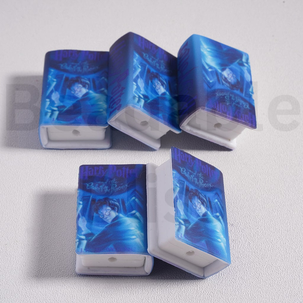 Blue and white rectangular objects with a character design on a gray background

