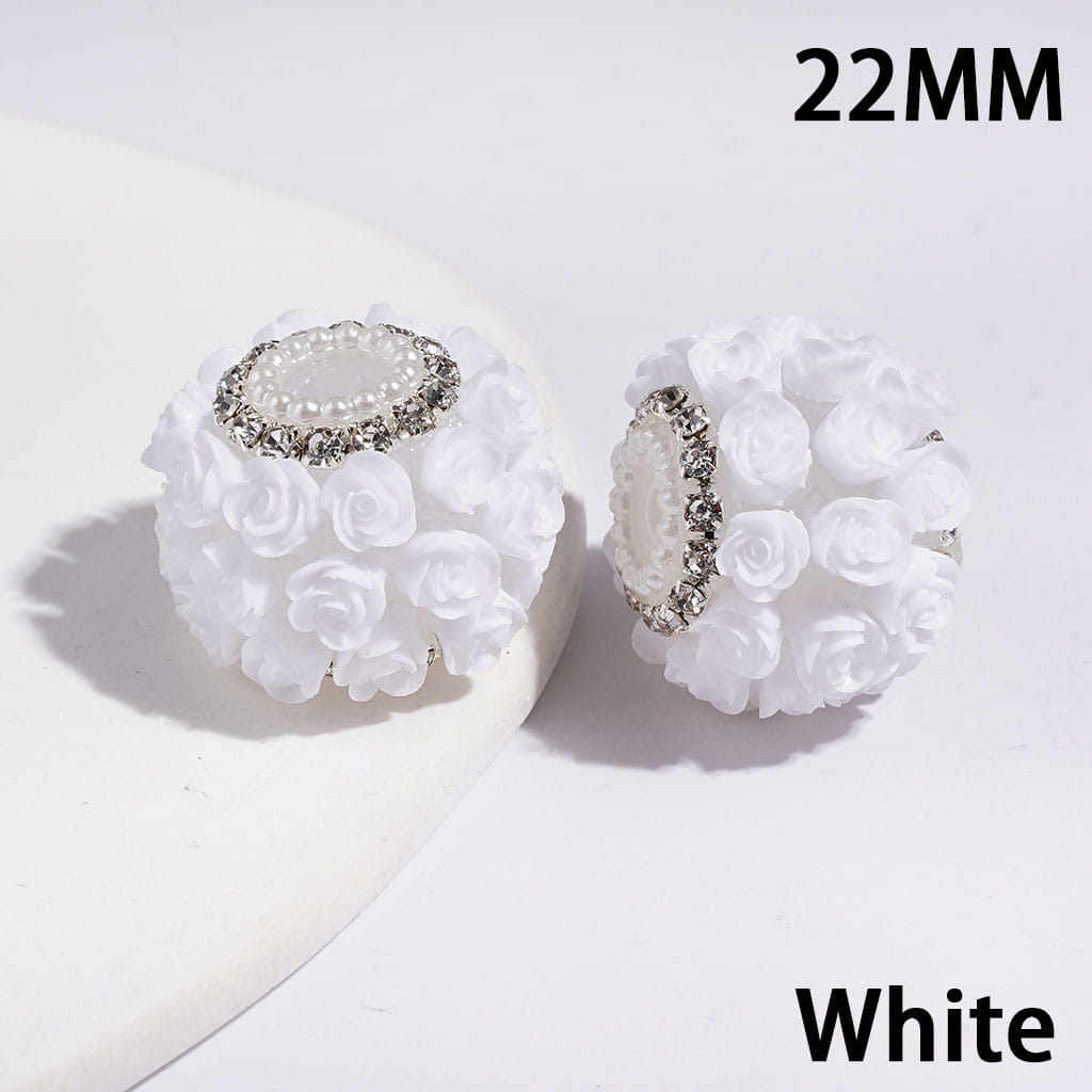 Handmade Acrylic Beads with Rose Flower, White Pearl & Silver Metal Chains with Clear Rhinestone, 22MM Multi-Color