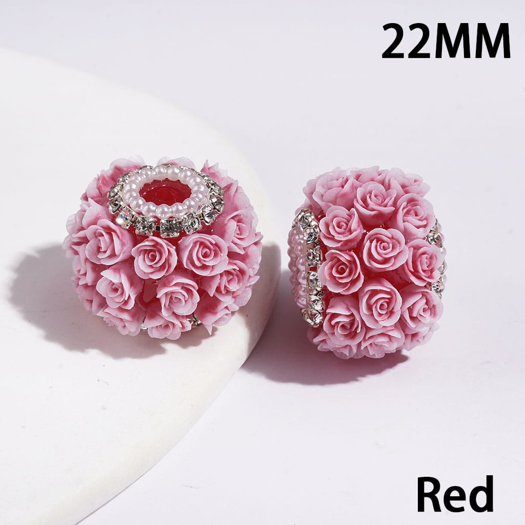 Handmade Acrylic Beads with Rose Flower, White Pearl & Silver Metal Chains with Clear Rhinestone, 22MM Multi-Color