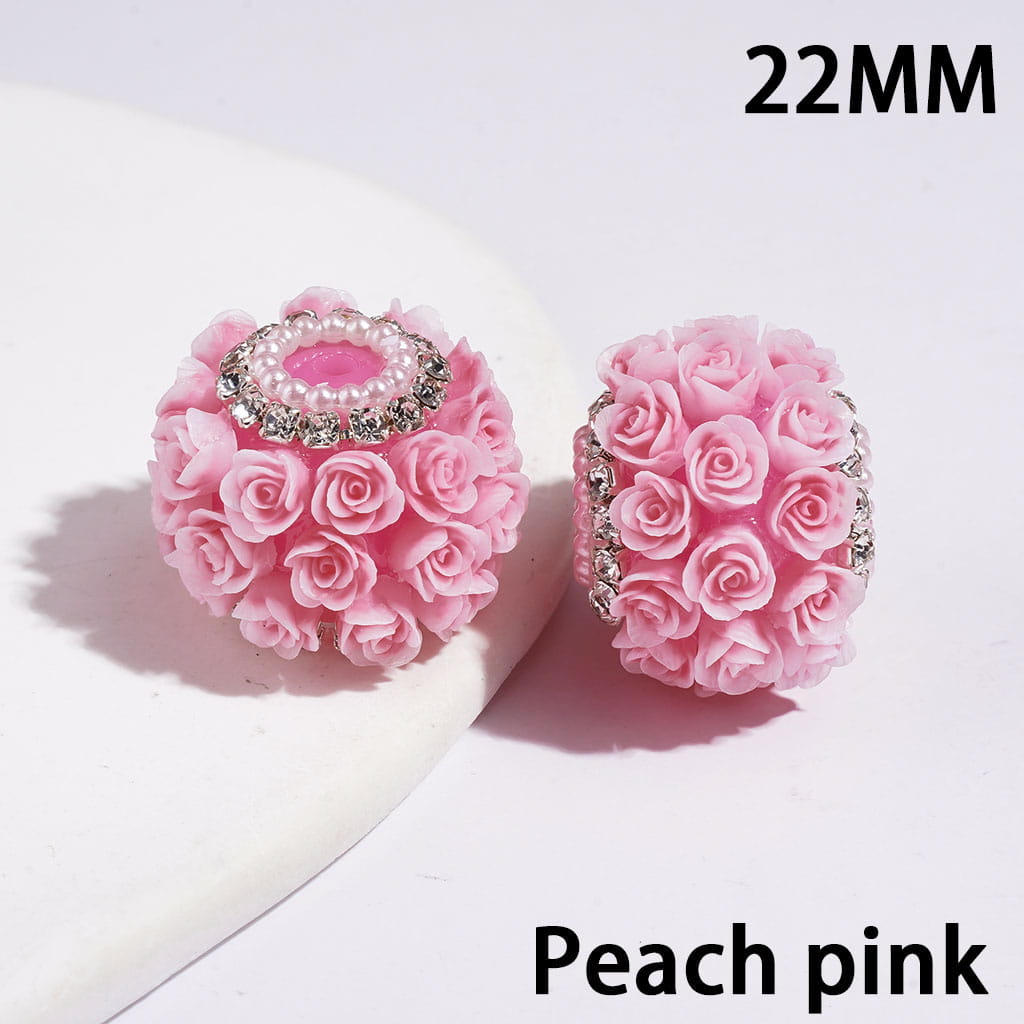 Handmade Acrylic Beads with Rose Flower, White Pearl & Silver Metal Chains with Clear Rhinestone, 22MM Multi-Color