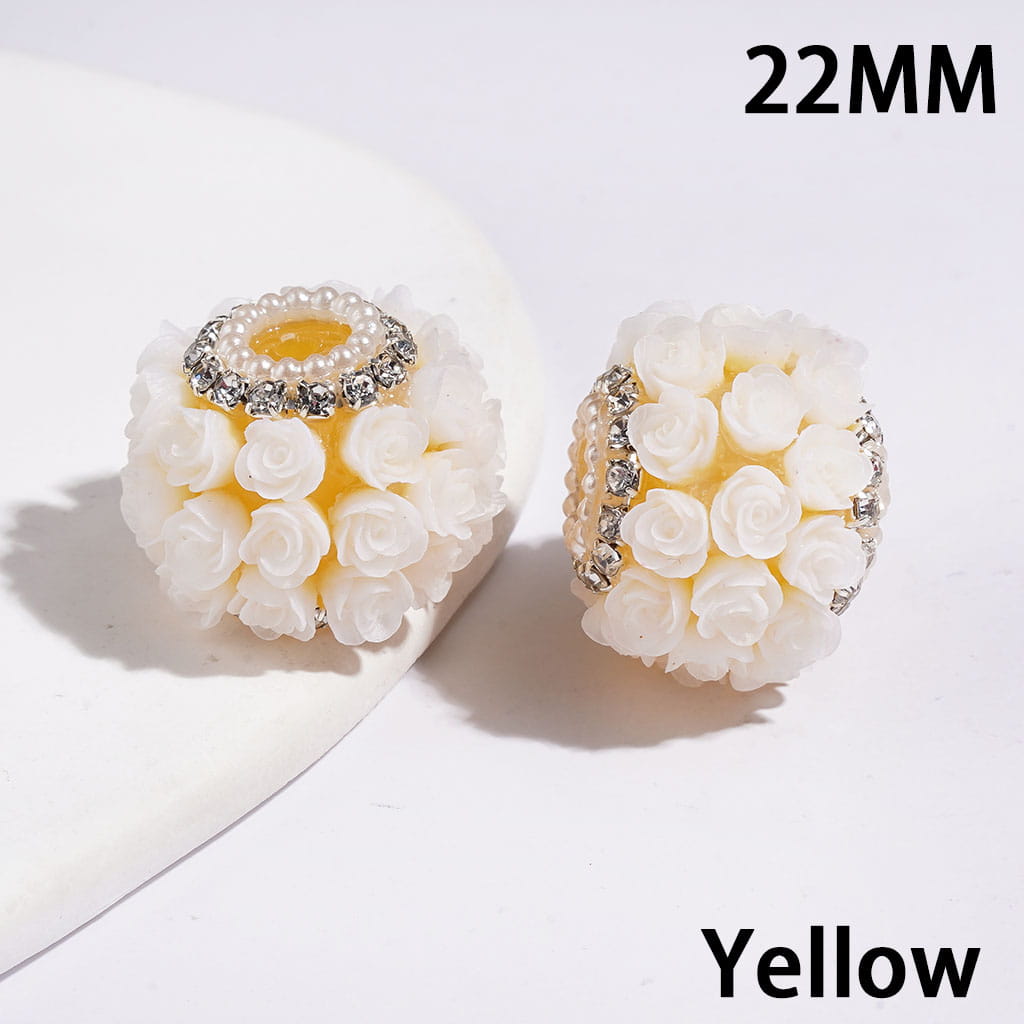 Handmade Acrylic Beads with Rose Flower, White Pearl & Silver Metal Chains with Clear Rhinestone, 22MM Multi-Color