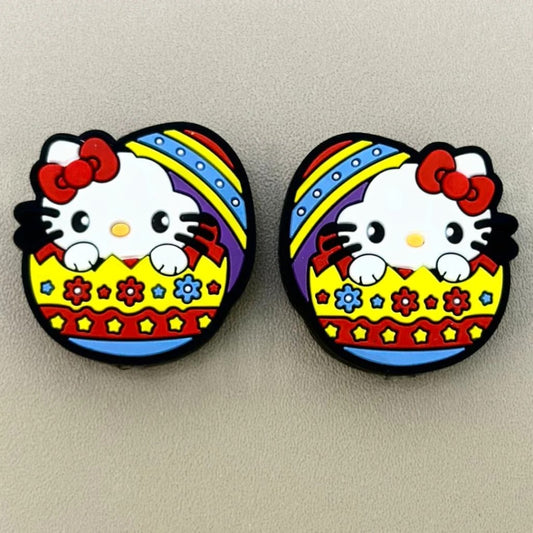 Cute Easter HK Kitten Sanri in a Broken Colorful Egg Silicone Focal Beads