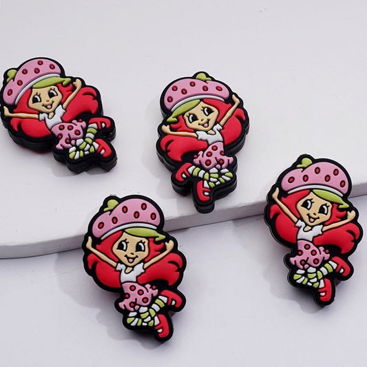 Girl Strawberr with Cute Red Hair Shortcak Silicone Focal Beads