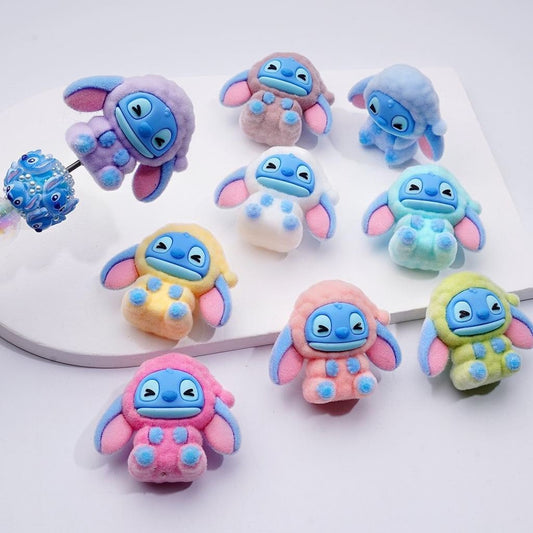 Fluffy Stitch-Inspired Character with Hat Flocked Pen Toppers Around 35*40MM, Random Mix