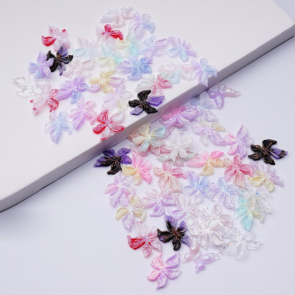 DIY Mini Cute Multi-Color Glitter Flower Charms with Rhinestones for Jewelry Accessories, Approx. 15x11MM