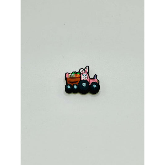 Cute Pink Tractor Easter Bunny Silicone Focal Beads