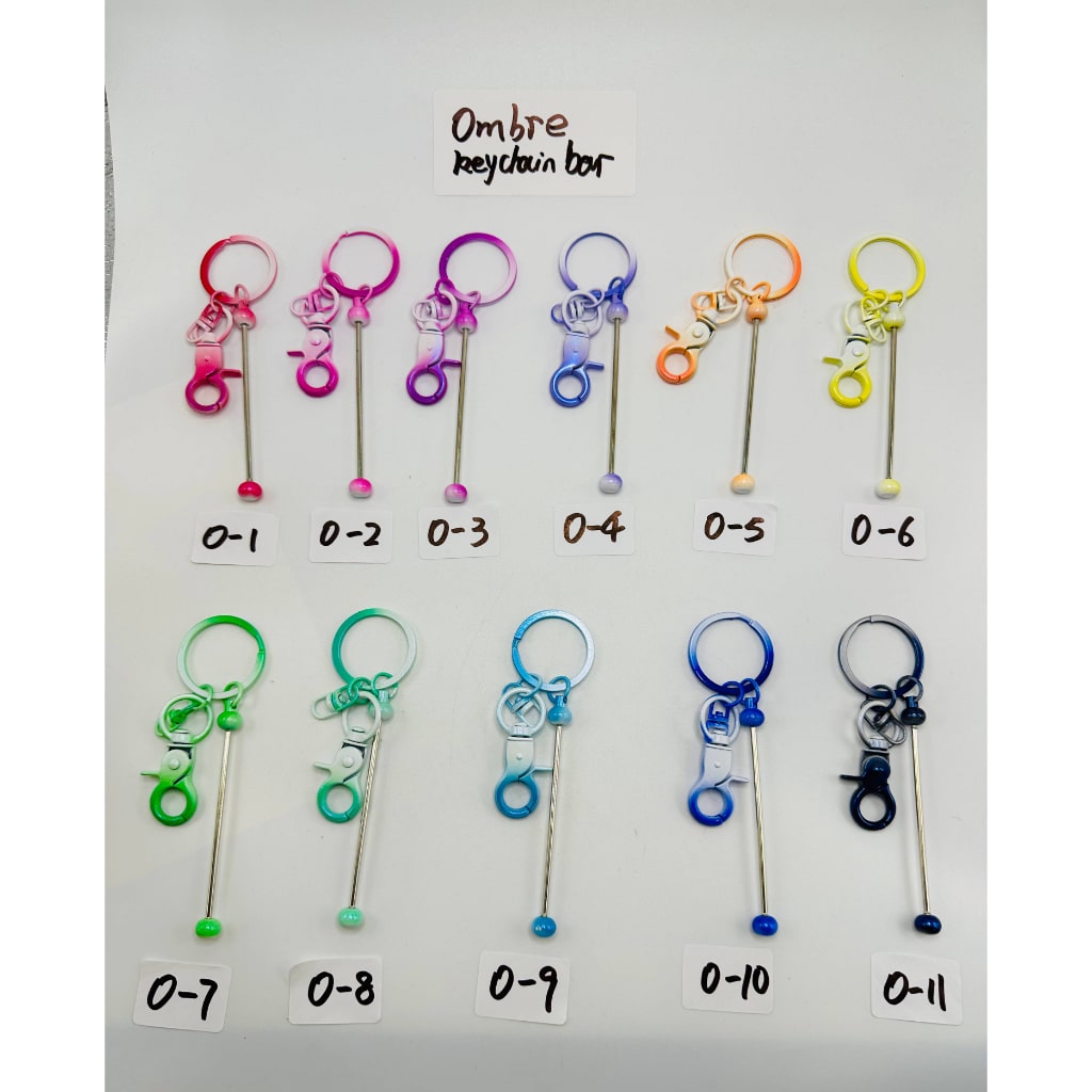 New Style Metal Beadable Keychains with Bar and Small Lobster Clasp in Ombre Shades